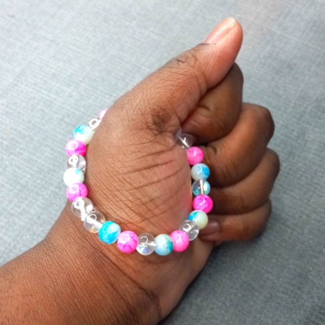 Marble Pink And Blue Beads With Transparent Beads Beaded Bracelet 10$